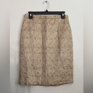 Ann Taylor LOFT silk antique gold metallic jacquard brocade pencil skirt